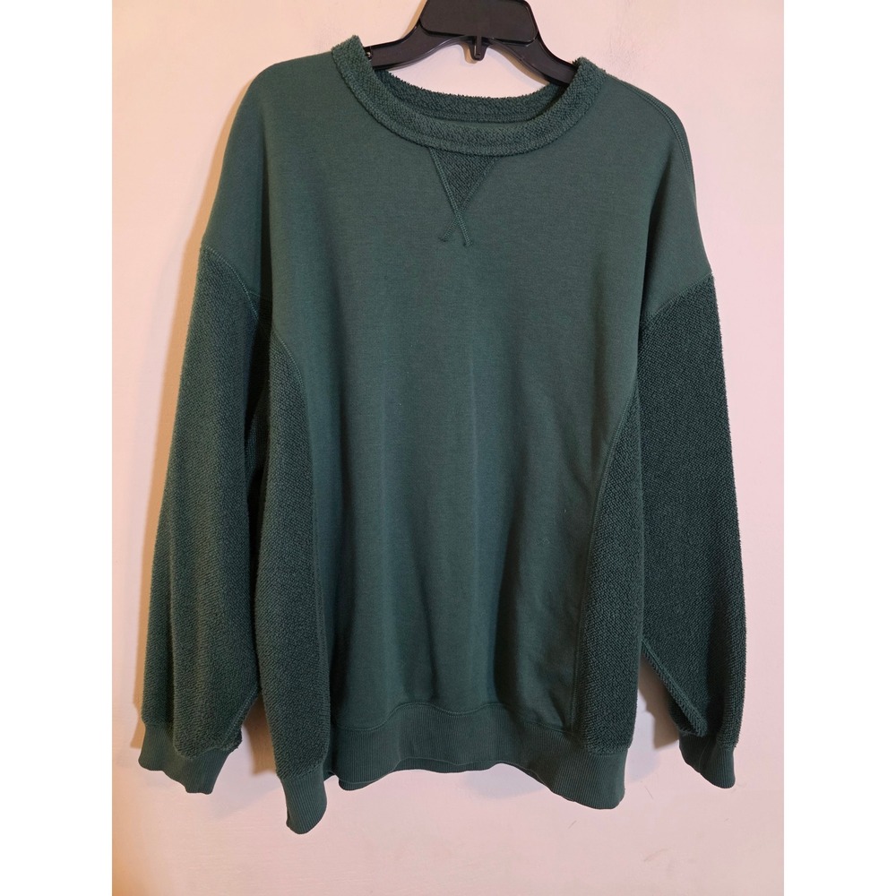 Aerie Forest Green Mixed Texture Oversized Crewneck Sweatshirt Medium
